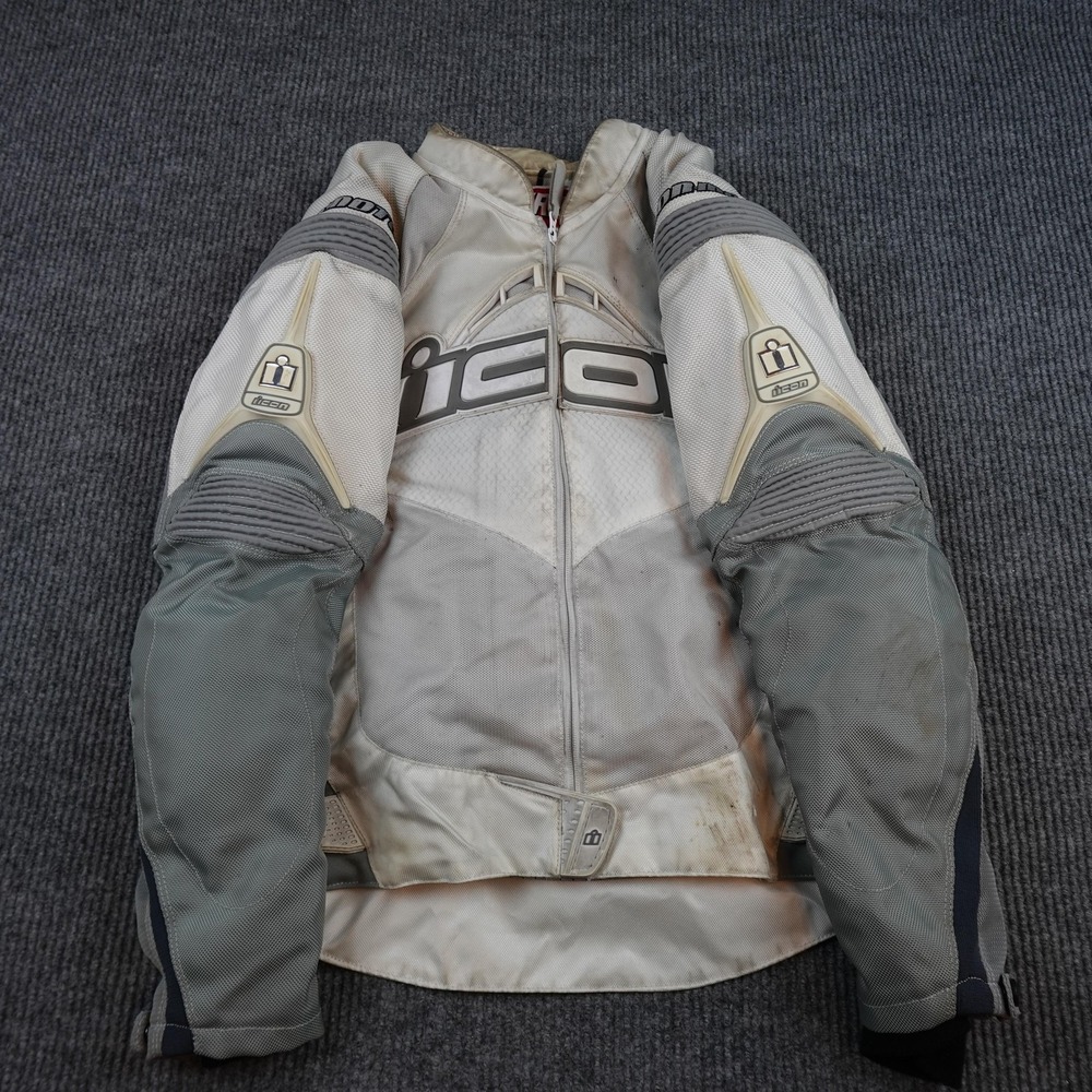 Icon Contra Motorcycle Jacket Mens Medium White Gray Padded Mesh Lined Zip